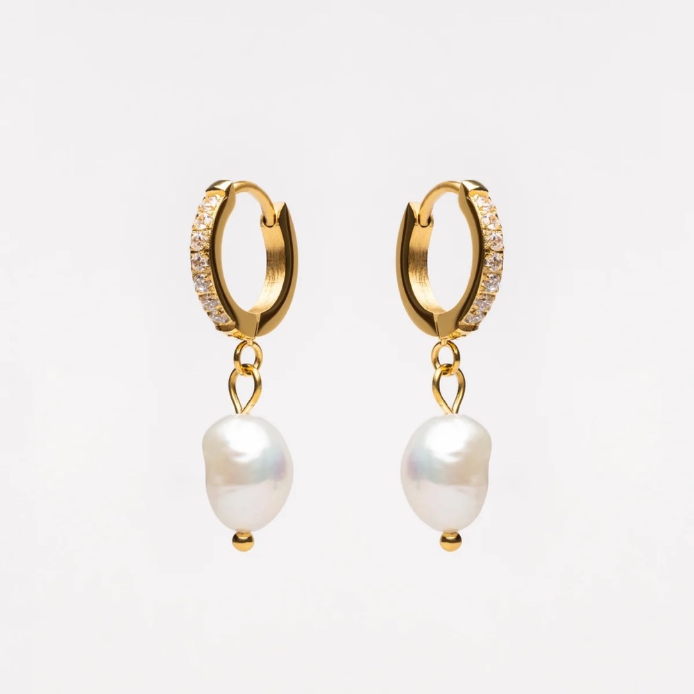 ATOLEA • FRESHWATER PEARL HOOP EARRINGS, NEW